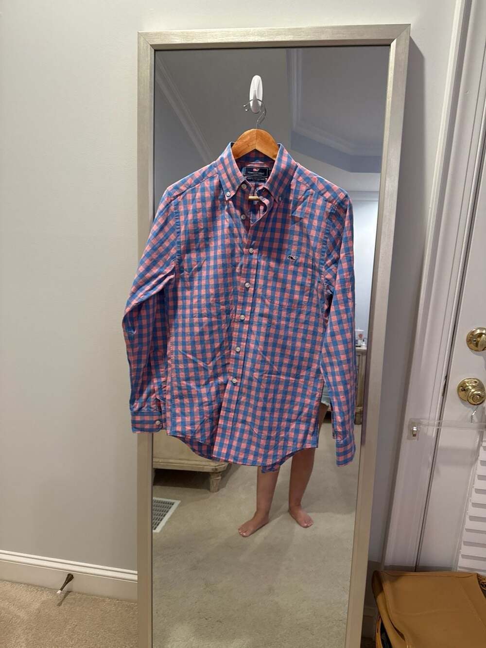 Slim Fit Tucker Shirt Pink and Blue Checkered Long Sleeve Button Down